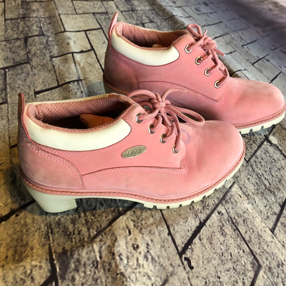 Sz 8 pink and white Lugz heeled boots